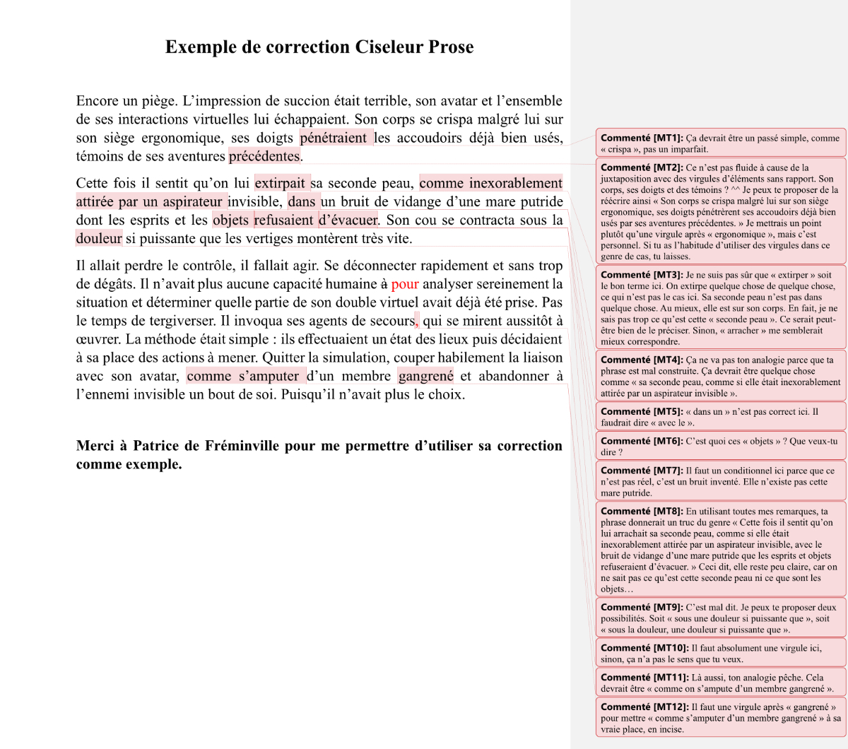 Un exemple de correction de livre